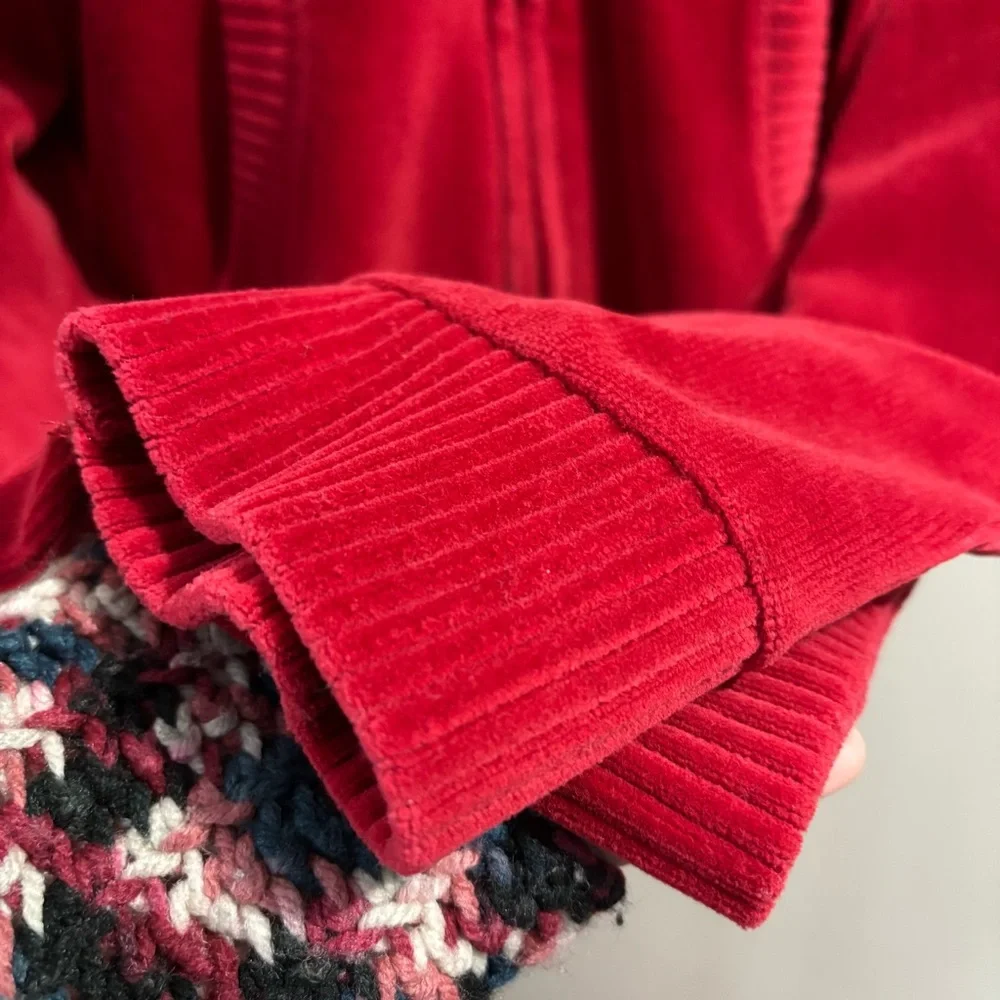 Red Velvet Corduroy Hooded Full Zip Jacket Size Large Y2K Vtg - Picture 8 of 11